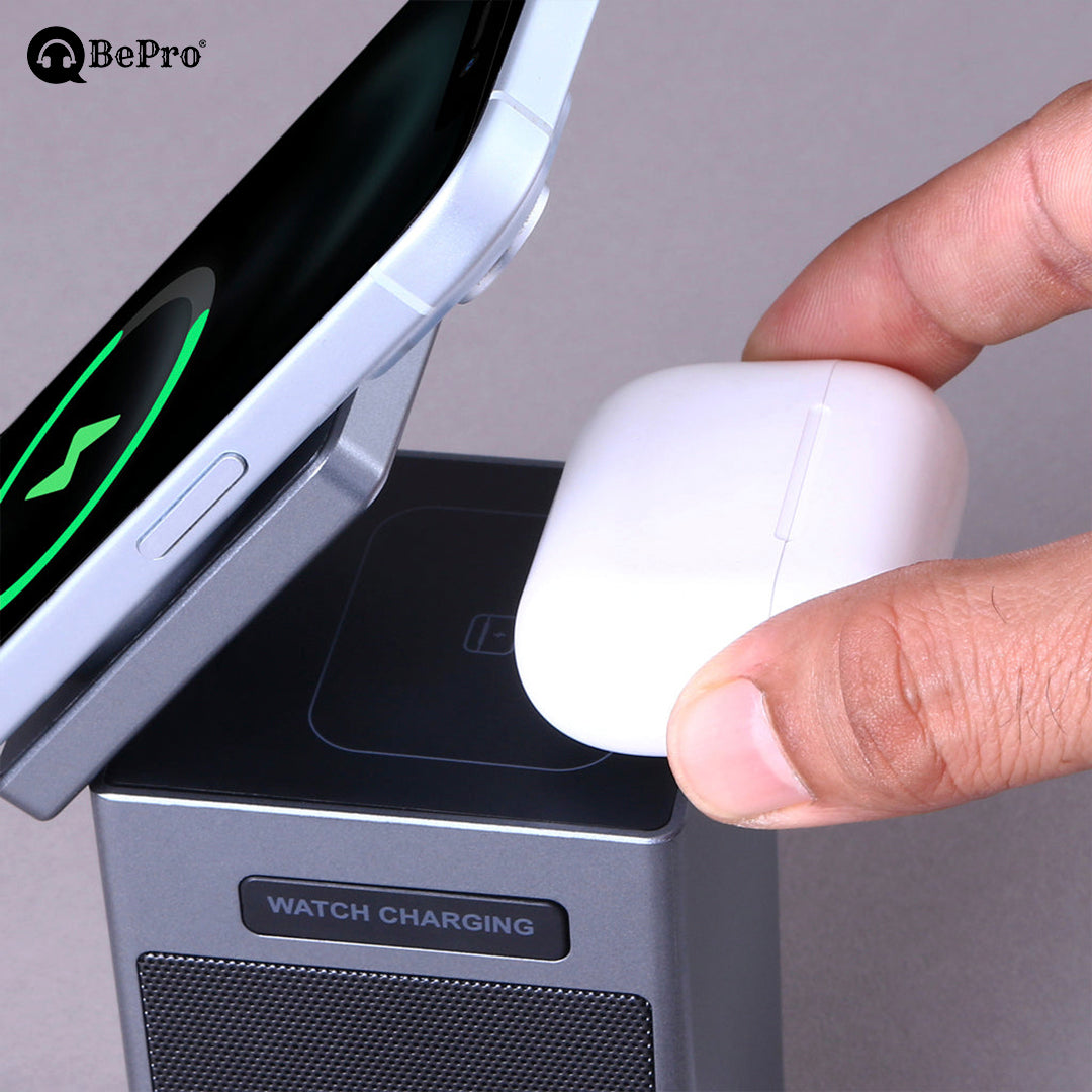 5-in-1 Wireless Charger, Speaker & Alarm Clock – 15W Fast Charging