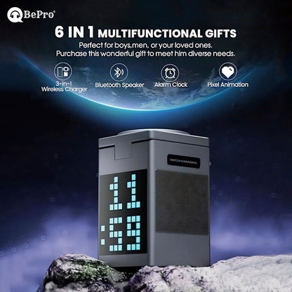 5-in-1 Wireless Charger, Speaker & Alarm Clock – 15W Fast Charging