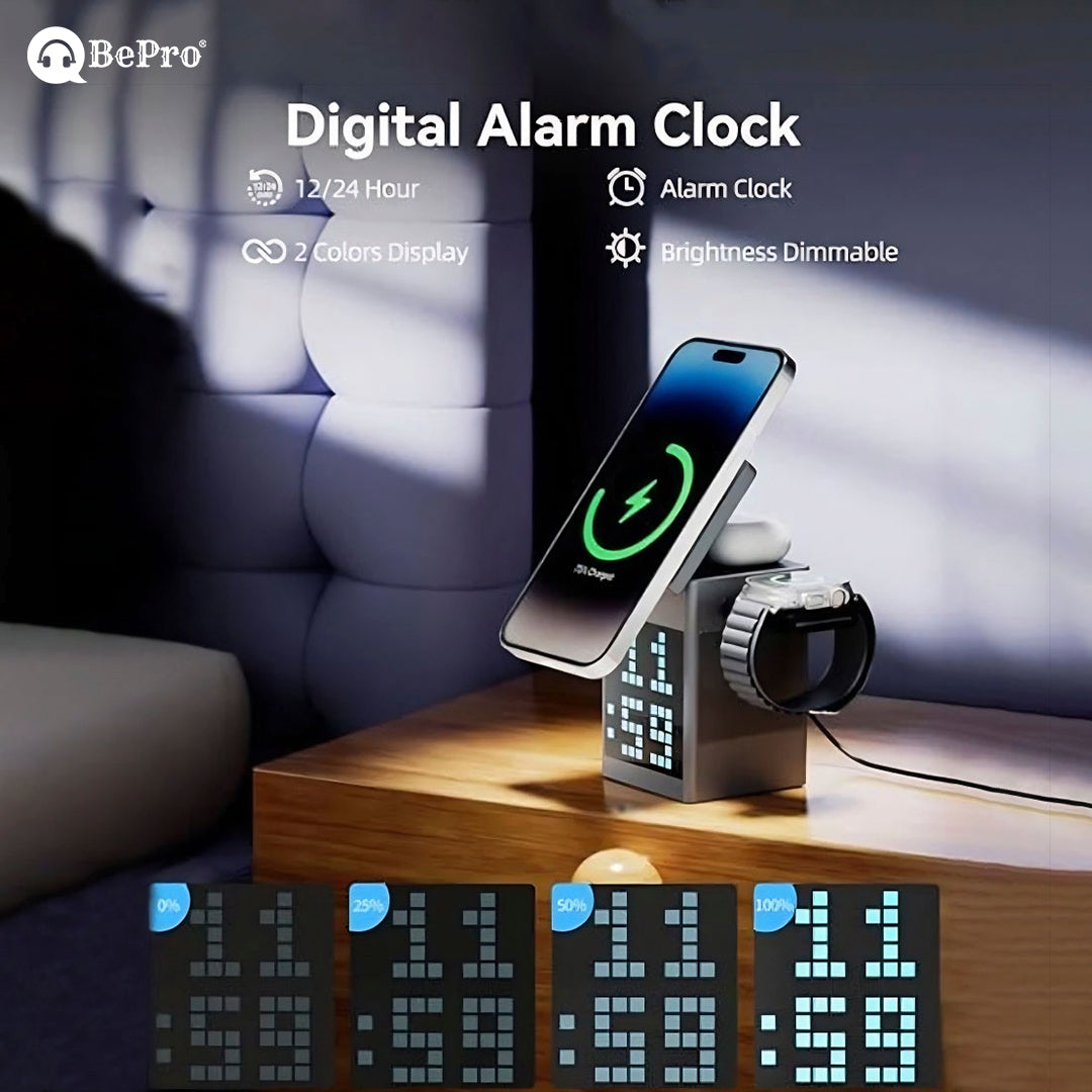 5-in-1 Wireless Charger, Speaker & Alarm Clock – 15W Fast Charging
